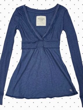 Abercrombie vintage navy long sleeve blue ballerina babydoll top